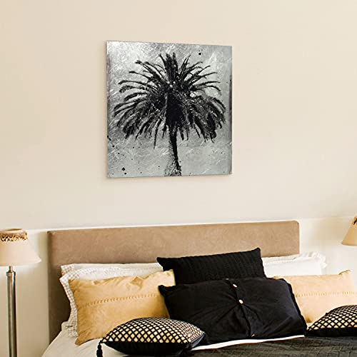 Empire Art Direct Palm Tree Wall Art Reverse Printed On Tempered Glass Leaf Ready To Hang,Living Room,Bedroom ＆ Office, 24" X 24" X 0.2", Black, Silver #TOP4