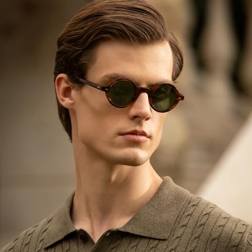 Image of CARFIA Retro Acetate Small Face Polarized Sunglasses for Men Cool Classic Round Sun Glasses CA2501