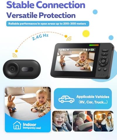 Elzeeo Wireless Baby Car Camera with 1080P Advanced Night Vision and 32H Battery, No Wi-Fi Needed Easy Setup Car Baby Monitor with Video Recording Adjustable Angle, Newborns Travel Essentials Gifts — view 4