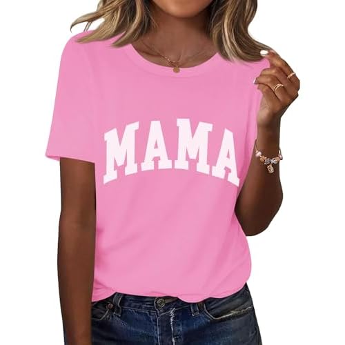 Kistore Womens Crew Neck Short Sleeve Tops Dressy Casual Blouses Summer Shirts S-3XL A2 Mama Pink X-Large