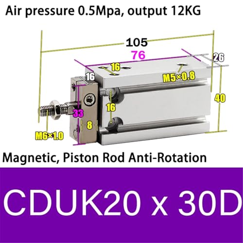 Vérin pneumatique CDUK20 anti-rotation pour alignement industriel - 3