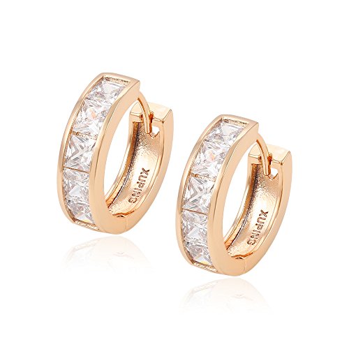 XUPING Femmes Couleur or Rose - Blanc Oxyde de Zirconium - Boucles d'Oreilles Créoles Femme