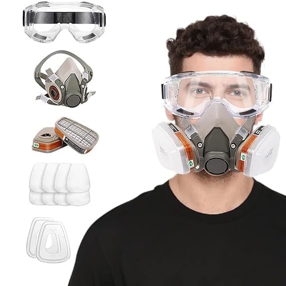 Flexi Madhav Gas Mask Set Respirator with Filters and Goggle Activated Carbon Mask Gas Mask Paint Respirator for Epoxy Resin, Wall Painting, Welding, Polishing, Spraying,
