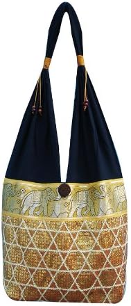 Thai Vintage Style Elephant Cotton Hippie Hobo Purse Tote Shoulder Bag Handmade Boho Gypsy Craft Beautiful Yellow