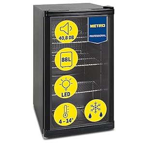 METRO Professional Mini koelkast GPC1088 met glazen deur, metaal/glas, statische koeling, zwart