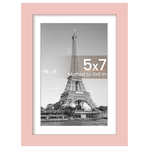 Image of upsimples 5x7 Picture Frame, Display Pictures 4x6 with Mat or 5 x 7 Without, Wall Hanging Photo Frames, Pink, 1 Pack