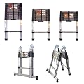 10.5ft Extension Telescoping Ladder Stainless Steel Folding Ladder, 330lbs Load Capacity, EN131 Standard, Portable Compact Step Ladder for Home DIY Projects Indoor Outdoor RV