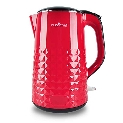 NutriChef 1.5 Liter Electric Water Kettle - Cordless Automatic Power Off Safety Feature Premium Brushed Stainless Steel For Coffee and Tea w/ Convenient Easy-Pour Safety Locking Spout PKWK10RD