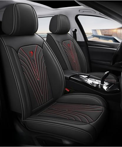 日産セレナ C27 C26 C25 H28.8~に適用車シートカバー座布団 防水 全天候型汚れ防止 取付簡単 滑り止め 収納便利クッションプロテクター前後席背もたれ耐摩耗性通気ナッパレザー素材(黒赤線)