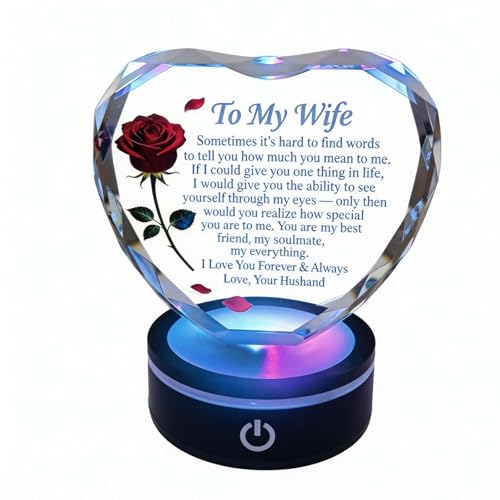 Gifts for Wife from Husband, Heart Shaped Crystal Keepsake with