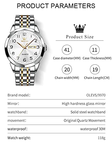 Image of OLEVS Watch for Men Luxury Dress Analog Quartz Stainless Steel Waterproof Luminous Date Diamond Business Two Tone Casual Wrist Watch