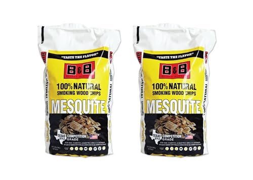 B&B Charcoal Smoking Chips 2-Pack – 180 cu in Bags of Premium Hardwood BBQ Smoking Chips – Perfect for Grilling, Smoking, and Adding Rich, Smoky Flavor to Meat, Fish, and Vegetables (Mesquite)