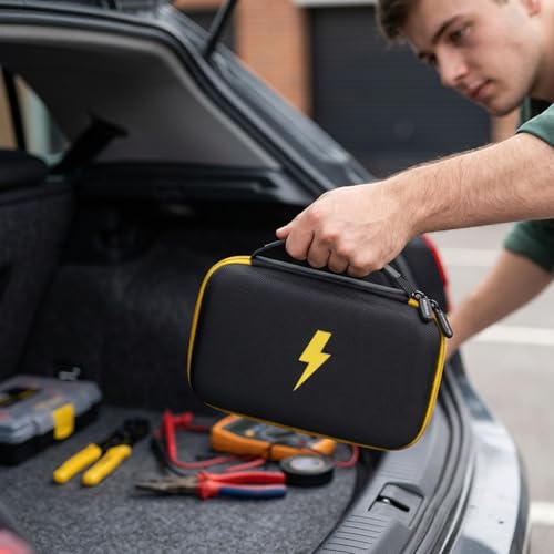 Image of Case Compatible for Fluke 17B+ /15B+ / 17B / 15B / /177 /179 / 113 /114 / 115 /116 / 117 /87V / 88V / 101 Digital Multimeter, Protective Travel Storage Bag with Detachable DIY Foam (Box Only) (Black+Yellow Pocket)
