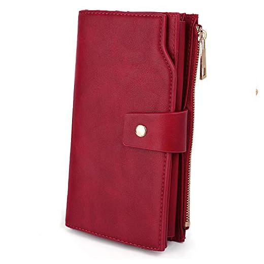 UTO - Mujer Cartera de Bloqueo de RFID PU Cuero Monedero Largo 21 Ranuras para Tarjetas Monedero Gran Capacidad Bolsillo para Móvil Rojo