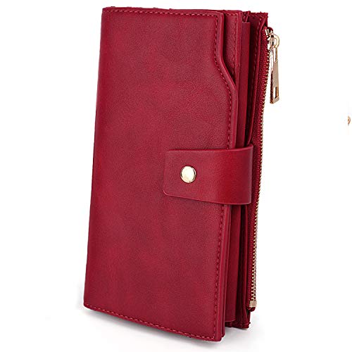 UTO Women's RFID Blocking Large Capacity Vegan Leather Clutch Wallet 21 Card Slots Holder Organizer Ladies Veganrse with Wristlet