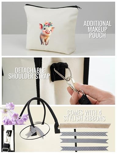 Bolso tote de lona para mujer con cierre y correa miniatura 5