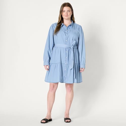 Image of Amazon Essentials Women's Regular-Fit Denim Chambray Long-Sleeve Dress
