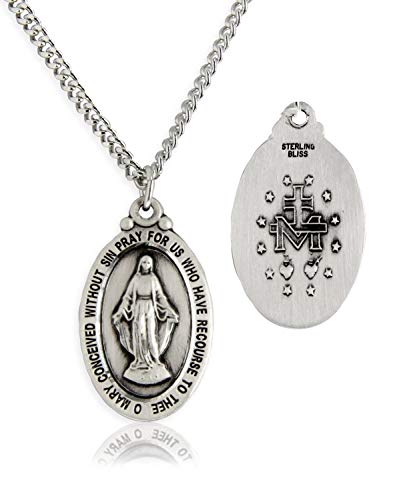Heartland Store Oval Sterling Silver Miraculous Medal Necklace for Men - Tarnish Resistant, Handcrafted in the USA - Meaningful Religious Pendant- Ideal Present- 24-Inch Endless Rhodium Chain3