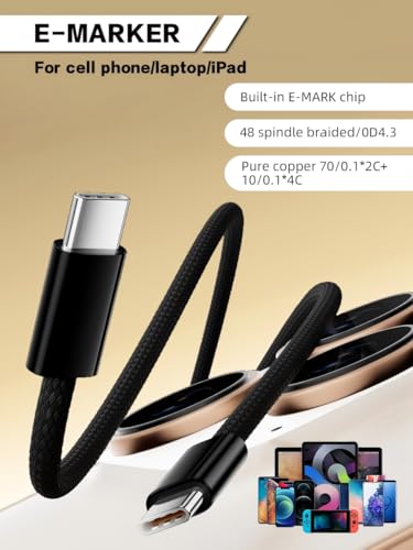 Image of [6.6 ft, 2-Pack] 240W Type C USB C to C Cable for iPhone 17 Charger Fast Charging Nylon Braided Cable E-Marker Charger Cord [Black]