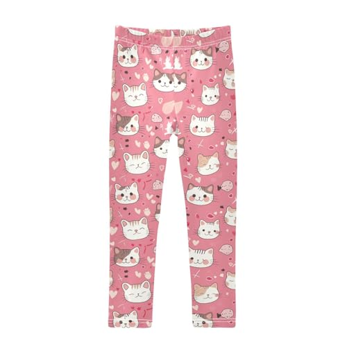 Cartoon Cat Girls' Leggings Toddler Doodles Heart Fish Kids Yoga Pants Dance Active Tights 4T