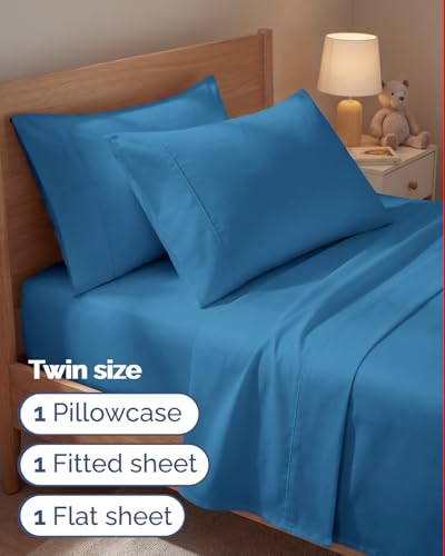 Image of Twin 4 Piece Bed Sheet Set - Soft, Breathable & Cooling Sheets - Denim Blue