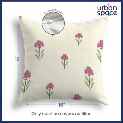 Image of Urban Space Decorative Cotton Cushion Cover Set of 3, 16 Inch X 16 Inch Cushion Covers for Sofa, Bedroom, Living Room (Aster Pink and Canopy Clay Pink, Cushion Cover 40Cm X 40Cm, Set of 3)