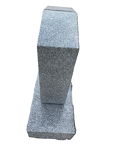 Small Gray Granite Monument Headstone Apex Polished Top and Rock Pitch Base 18\" Length x 22\" Height x 7\" Thick with Base 32\" Length x 6\" Height x 12\" Width MN-22B