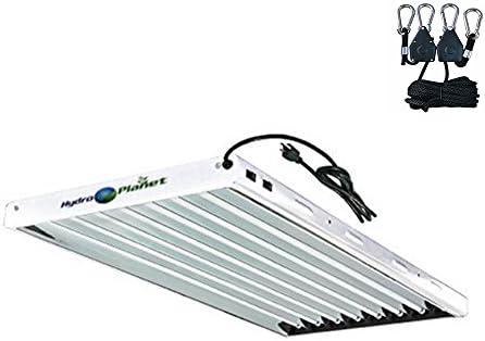 HYDRO PLANET T5 Grow Lights 4 Ft 8 Bulbs Fixture with 6500K Fluorescent HO Bulbs, T5 Grow Lights for Indoor Plants, UL Listed, 15 ft Power Cord with Hanger
