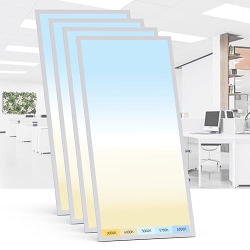 AIKVSXER 4 Pack 2x4 LED Flat Panel Light - Selectable 5 CCT 3000K-6500K & 5 Wattage 30-70W 7700Lm 0-10V Dimmable 2 x 4 led Drop Ceiling Light Fixture 120-277V for Commercial and Home 2x4-4p