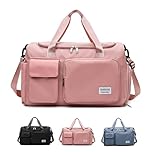 Sports Gym Bag Foldable Overnight Weekend Bags Womens Mens Duffel Bag with Shoes Compartment Water Resistant Holdall with Wet and Dry Separation Bag for Sports and Travel (Pink)