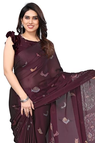 Image of MIRCHI FASHION Women Saree Chiffon Flower Print | Breathable Lightweight Sari for Office and Daily Use with Unstitched Blouse Piece (Available in 30 Styles)