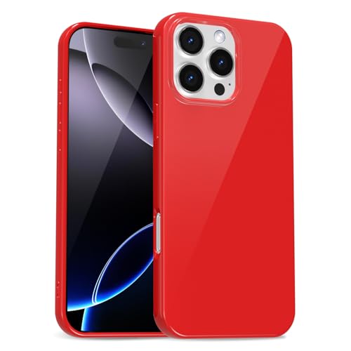 uvcoat for iPhone 16 Pro Max Case Silicone, Glossy Cute Jelly Soft Rubber Gel Protective Plastic Phone Case, Thin Ultra Slim Plain Solid Color Cover for Women, Red