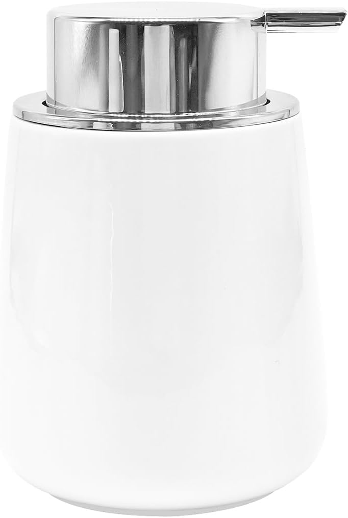 12OZ Ceramic Countertop Soap Dispenser Refillable Hand Lotion Liquid Dispenser for Kitchen Bathroom (White, 12OZ/350ML)