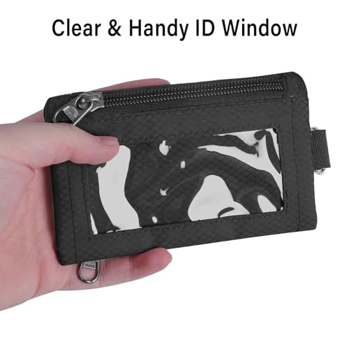 Image of TATAANTY RFID Blocking Wallet, Minimalist Wallet for Men, Small Wallet for Women with Lanyard Keychain, ID Holder Zipper for Cards, Coins, Travel, Water-resistant, Black, Casual