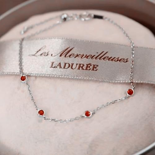 18k Gold Plated Over S925 Sterling Silver With Created Ruby Station Bezel Set, 7.5 inches Adjustable Dainty Chain Stackable Bracelet, July Birthstone Jewelry Gift for Women3