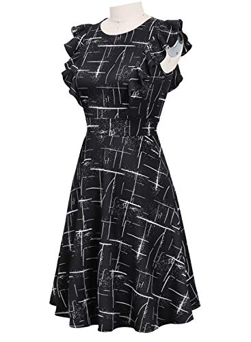 Image of YATHON Women's Vintage Ruffle Sleeve Floral A Line Cocktail Party Dresses