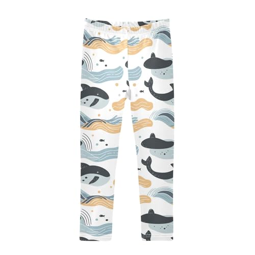 Cartoon Whale Animal Fish Girls Casual Leggings for Kids Printed Long Pant Bottoms Stretch and Soft