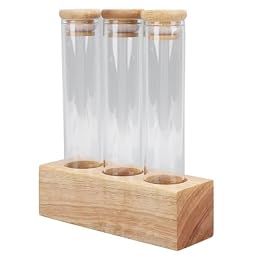 Asixxsix Coffee Bean Jars Canisters, Glass Tubes Single Dose Coffee Bean Storage with Wooden Display Stand & Airtight Lids, Coffee Bean Cellar Container, Coffee Storage Container (3 Holes)