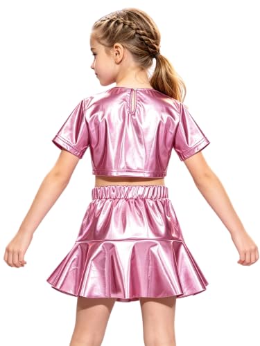 Vestuario de competencia elegante dPois para niña con top metálico negro y falda 2