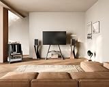 FITUEYES Designerski gramofon, stół z drewna, metalu, stojak na gramofony, 120 płyt, kompaktowy gramofon, regał do salonu, pokoju muzycznego