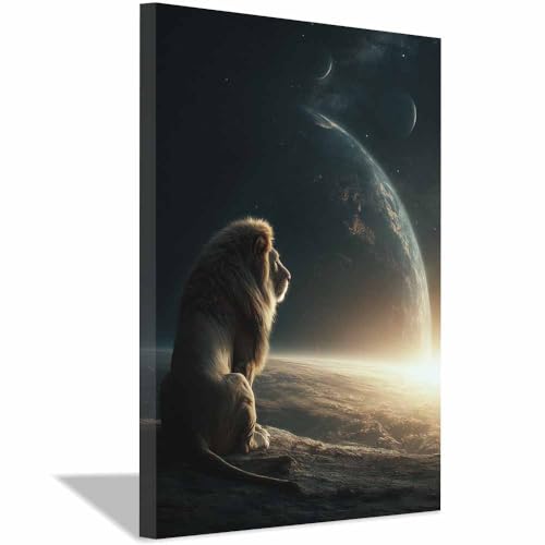 Tableau sur toile lions pour habiller un mur vide avec une décoration marron