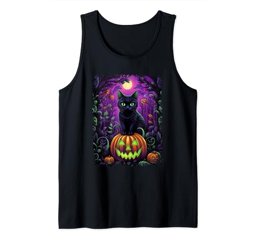 Halloween Cat Scary Pumpkin Spooky Funny Cat Camiseta sin Mangas