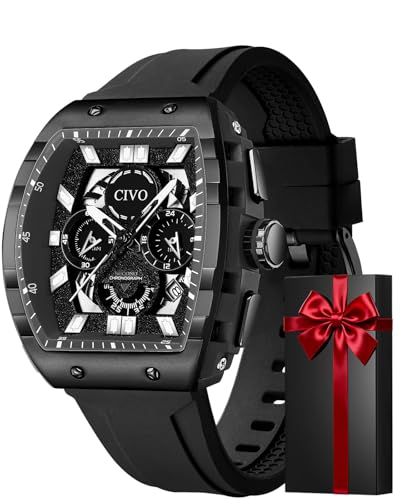 CIVO Watches Men Sports Chronograph: Designer Waterproof Wrist Watch Analogue Quartz Rubber White