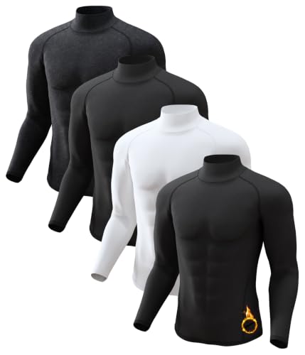 Image of Men's Thermal Shirts Mock Turtle Neck Long Sleeve Cold Weather Base Layer | Fleece Lined Tops. Ultra Soft, Moisture Wicking, 4 Way Stretch. Winter Gear For Snowboard & Daily Wear