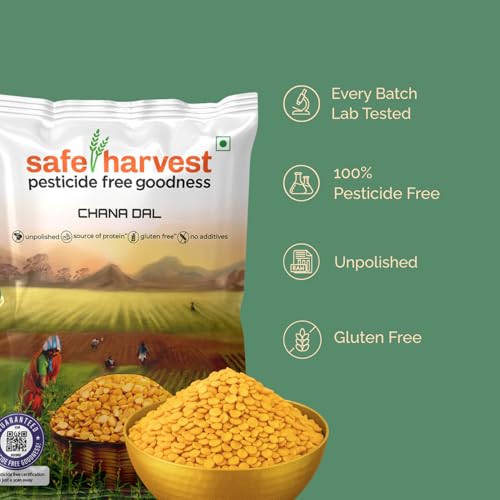 Image of Safe Harvest Unpolished Chana Dal | Pesticide-Free | High-Protein Bengal Gram | Gluten-Free | Sourced from Women Farmers | Tested for 231 Pesticides | 1 kg (Pack of 2)