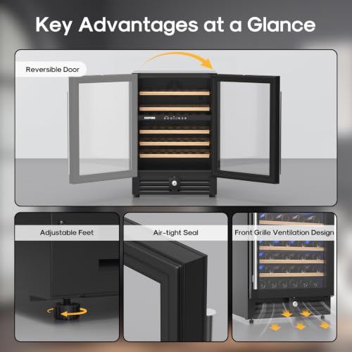 Image of ICEPURE 24 Inch Dual Zone Wine Cooler Refrigerator, 46 Bottle | 41-68℉ Control Freestanding Built-in Wine Fridge with Adjustable Shelves, Reversible Glass Door, Lock & Memory for Home Bar