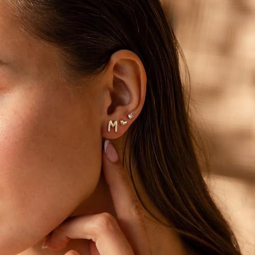 Turandoss 3 Pairs Initial Stud S925 Sterling Silver Post Earrings for Women Girls, 14K Gold Plated Letter A-Z Heart Initial Stud Earrings Jewelry Gifts for Teen Girls Women Trendy2