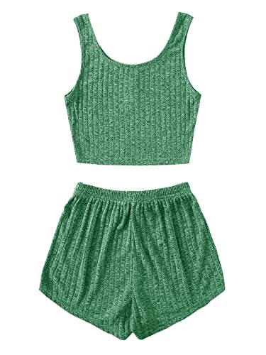 Image of SOLY HUX Women's Button Front Ribbed Knit Tank Top and Shorts Pajama Set Sleepwear Lounge Sets
