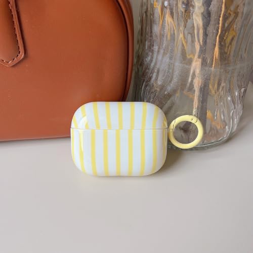 Image of MINSCOSE for AirPods Pro 2nd /1st Generation Clear Case,Cute Striped Pattern Design with Girly Keychain Ring,Soft TPU Protective Shockproof Cover with Cleaner Kit for Airpods Pro /Pro 2-Yellow