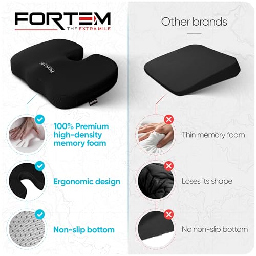 Image of FORTEM XL Chair Cushion, Seat Cushion for Office Chair, Car Seat Cushion, Coccyx Orthopedic Pillow, Desk Chair Memory Foam Sitting Pillow, Washable Cover (Mesh, Black)